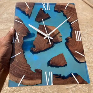 Reloj de pared de cuarzo minimalista de estilo moderno más vendido, resina epoxi hecha a mano personalizada y madera para decoración de hogar y oficina - Product Image 1