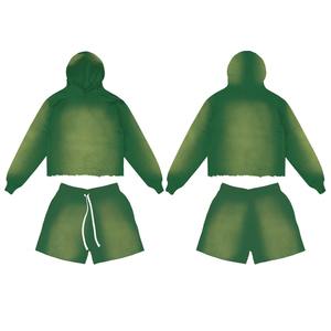 Ensemble de survêtement décontracté 2 pièces pour homme, sweat à capuche et short, taille plus, 100% coton, lavage à l'acide, logo personnalisé - Product Image 6