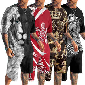 Nouveau style de jogging d'été personnalisé à manches courtes 2 pièces Ensemble de survêtements courts 6XL grande taille avec impression graphique pour hommes Ensemble t-shirts et shorts - Product Image 3