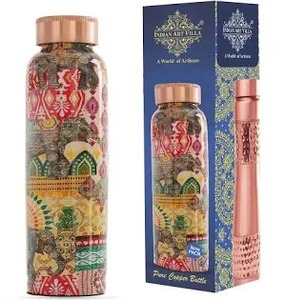 High Quality Leafs Printed Copper <b>Bottle</b> Pure Copper <b>Water</b> <b>Bottle</b> Eco Friendly Leakproof Flask for Daily Use Home Office Travel - Product Image 3