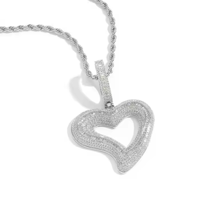 Baguette and Round Cut Lab Grown Diamond Heart Shape Pendant 1 Inch Custom Bling Jewelry Pendent With 925 <b>Silver</b> Plated For Her - Product Image 5