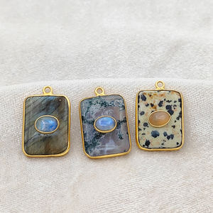 925 Sterling Silver Fine Pendentifs Charmes Rectangle Lisse Mousse Agate Incrustation Gemme Lunette Réglage Collier Faire En Vrac - Product Image 2