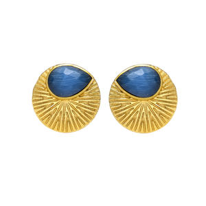Nueva llegada Sunburst Golden Stud Pendientes con zafiro Hydro Gemstone - Product Image 1