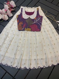 Lehenga fantaisie Pongal pour filles de 1 à 15 ans, en soie chinnon douce, travail de miroir, Chaniya Choli traditionnel, tenue de fête, vente - Product Image 4