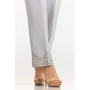 Pantalon large blanc 100% soie brute satinée, taille haute, brodé TR-24-24, respirant et confortable - Product Image 2