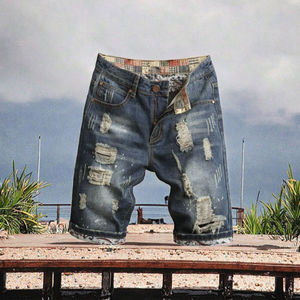 Novedad en pantalones cortos de mezclilla para hombre OEM, estilo de calle, informales, holgados, de calidad superior, de color personalizado, cintura alta BD - Product Image 5