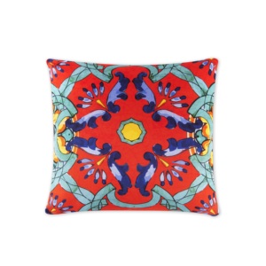 Square Decorative <b>Throw</b> <b>Pillow</b> Zipper Closure Italian Majolica Design 100% Cotton Digital Printing Removable Trinacria Excelsa - Product Image 1