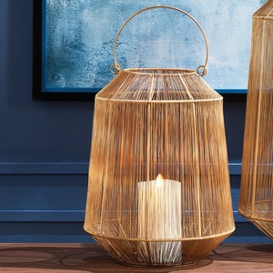 Gold Spun <b>Wire</b> Woven Metal Decorative Lantern Artisanal Handcrafted Gold <b>Wire</b> <b>Mesh</b> Tapered Lantern - Product Image 4