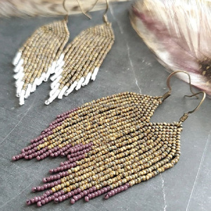Pendientes de cuentas de semillas de estilo bohemio sólido Aro grueso hecho a mano vintage de artesanías de fiesta de moda de la India - Product Image 2