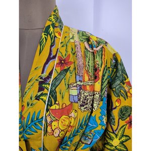 Farida Khalo Luxury Beach Holiday <b>Yacht</b> Robe Pure Cotton Boho House Kimono Indian Hand Block Summer Mustard Bikinis Beachwear - Product Image 2