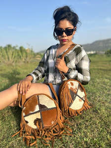 Bolso bandolera de piel de vaca, nuevo diseñador, elegante colección occidental de flecos, bandolera, bolsos redondos de hombro, monedero de uso para mujer - Product Image 4