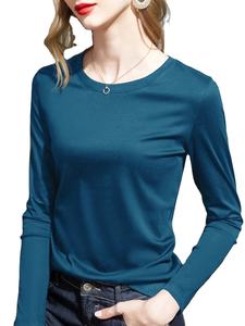 T-shirt décontracté 100% coton à col rond pour femmes à manches longues lâche solide à manches longues impression numérique - Product Image 4