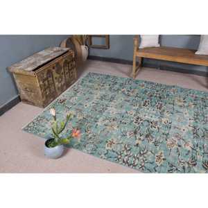 Grand tapis turc vintage 5,2x9,4 pieds, tapis persan en laine bleu et marron - Product Image 5