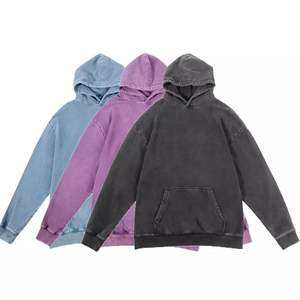 Pull à capuche vintage d'hiver solide brodé de logo personnalisé 100% sweat à capuche homme noir délavé à la pierre et à l'acide - Product Image 1