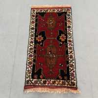 Tapis turc vintage en laine patchwork rouge écologique de 1,7 x 3,3 pieds avec envers en latex