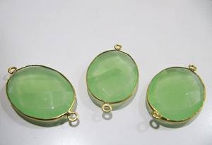 Latón verde Calcedonia Hydro cuarzo Briolette conectores doble bucle bisel 18-25mm forma ovalada accesorios de joyería componentes - Product Image 2