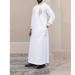 Manga larga musulmán Thobe hombres ropa islámica Jubba Robe tela cómoda para uso informal diario - Product Image 2