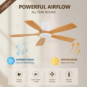 60 Inch Solid Wood Ceiling Fan No <b>Light</b> with <b>Remote</b> <b>Control</b>, 5 Blade Modern Ceiling Fan for Living Room Bedroom - Product Image 2
