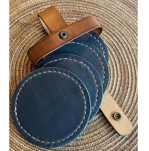 Sous-verres imprimés personnalisés de luxe de haute qualité Ensemble de sous-verres sous-verre tapis de tasse sous-verres ronds en cuir véritable avec logo - Product Image 4