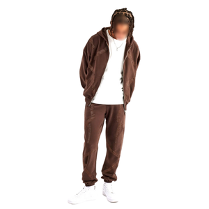 Chándales duraderos transpirables de Chocolate con capucha estilo cremallera personalizados para invierno, ropa informal a precio razonable - Product Image 1