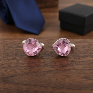 Boutons de manchette unisexes en Morganite rose naturelle taille poire, faits main par un designer, en argent sterling 925 avec sertissage clos, bijoux - Product Image 6