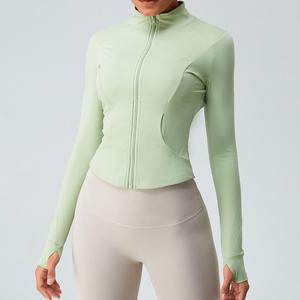 Conjunto de Yoga informal de 1 pieza para mujer, Sudadera con capucha de manga larga con patrón sólido, cierre de cremallera de nailon transpirable, ajuste holgado - Product Image 5