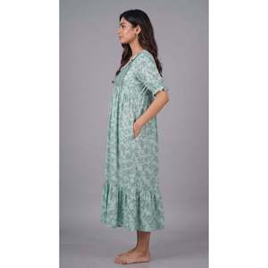 Premium Women's Midi Nighty <b>Dress</b> in Tencel and Bamboo Blend Solid Pattern with <b>Elastic</b> <b>Waist</b> - Product Image 6