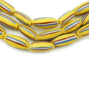 Antiguo comercio veneciano DIY joyería multicolor CRISTAL MURANO cuentas de vidrio redondo amarillo azul verde sandía Chevron diseño - Product Image 4