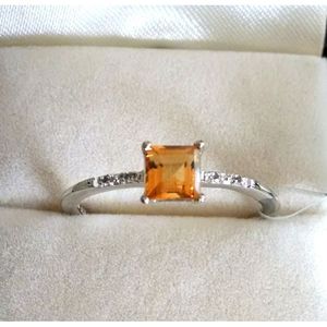 Bague en pierre précieuse Citrine plaquée rhodium légère Bague carrée Marquise Forme Grenat Topaze Déclaration Lunette Réglage Technologie Pierre précieuse - Product Image 1