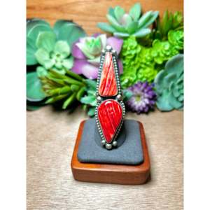 Travis Jim <b>Adjustable</b> <b>Ring</b> with Spiny Oyster & Sterling Silver Bezel Setting Inlay Everyday Wear Shell Main Stone - Product Image 1