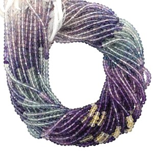 Perles de pierres précieuses en fluorite multicolores facettées de 3-4 mm, forme rondelle, hautement polies, 13 pouces, certifiées IGI, février/mars - Product Image 2