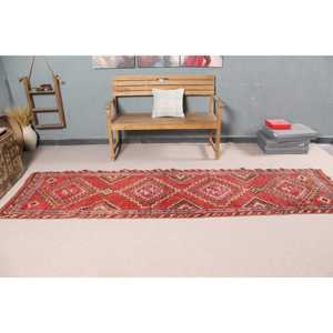 Alfombra Turca Vintage de 2.7x10.2 pies, Alfombra Floral Roja Naranja - Product Image 2