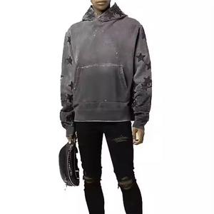 Pull à capuche personnalisé délavé à l'acide pour hommes 480 GSM Fleece Detached Sleeve Rivet Design Embossed Print Custom Embroidery - Product Image 5