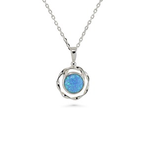 925 Sterling Silver <b>Opal</b> <b>Necklace</b> with Blue Gemstone <b>Pendant</b> Handmade Bezel Setting Jewellery <b>Opal</b> Gemstone Inlay Wear - Product Image 1