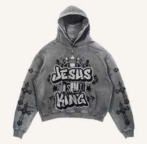 Sweat à capuche vintage pour homme, en molleton délavé, style gothique, streetwear, surdimensionné, décontracté, mode d'hiver, vente en gros OEM - Product Image 5