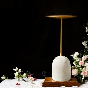 Elegant <b>Gold</b> Aluminum Candle Holders with White Marble Base Set of 2 Modern Design Ideal for Home Wedding and Hotel Decor - Product Image 3