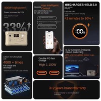 Batterie externe Jackery 600 Plus 800W 632Wh, énergie solaire portable, lampe torche LED, alimentation de secours pour la maison et la voiture