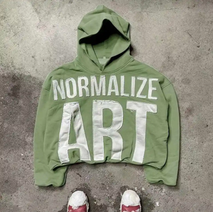 Sudadera con capucha desgastada lavada con ácido bordada con apliques Vintage de calidad superior para hombre - Product Image 3