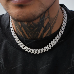 12MM Pass Diamonds <b>Tester</b> 925 Sterling Silver VVS Moissanite Full Iced Prong Cuban Link Men's White/Yellow/Rose <b>Gold</b> Necklace - Product Image 2