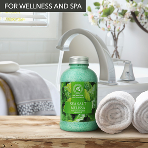 Aromatika Melissa Natural Sea Salt <b>Powder</b> 600g Plastic Jar for Bathing with Refreshing Lemon Extract and Calming <b>Body</b> Care - Product Image 2