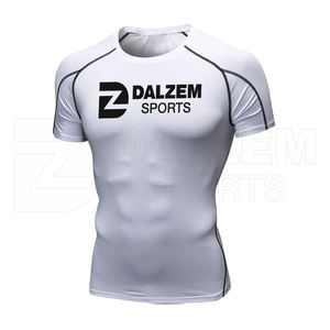Demi-manches sur mesure T-shirt de compression de sport à séchage rapide vêtements de course Polyester Fitness Gym chemise d'entraînement solide blanc - Product Image 6