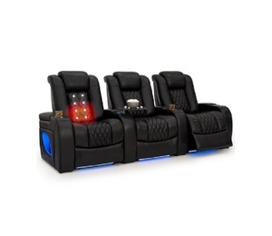 Sofá reclinable eléctrico de cuero italiano negro para cine en casa, gravedad cero, masaje con calor, reposacabezas, soporte lumbar, portavasos LED, 3 años de garantía - Product Image 1