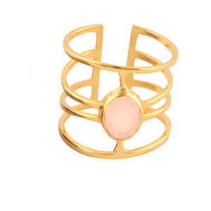 Nouvel arrivage de bague de déclaration en calcédoine rose de forme ovale plaquée or 24k, anneau ouvert réglable, cadeau personnalisé pour femme, bijoux - Product Image 4