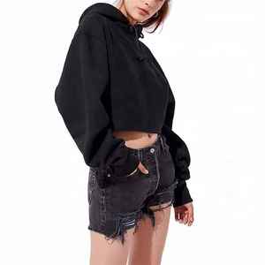 Jersey de lana de algodón de gran tamaño para mujer, sudadera recortada de invierno con hombros caídos, sudadera corta con capucha de talla grande - Product Image 1