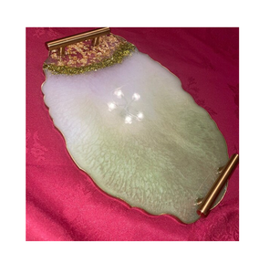 Plateau en résine époxy Rectangle Articles de cuisine en résine Fournisseur de gros Plateau de service en résine avec poignée en laiton - Product Image 5