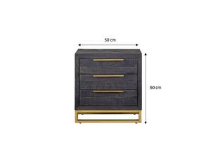 Table de chevet en bois vieilli noir personnalisé 3 tiroirs base en métal doré chambre à coucher salon en bois recyclé moderne - Product Image 4