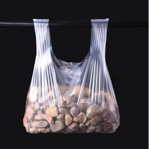 2025 bolsas de compras de plástico, bolsas de compras de plástico desechables blancas con asa, bolsas de compras de distribución reutilizables marca HM - Product Image 2