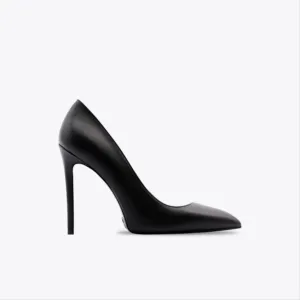 Highest Quality Total Black High Heel Decollete Shoes for Ladies Made in Italy Genuine Calf Leather First Lady