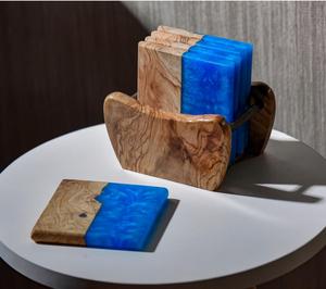 Ensemble de sous-verres en résine et en bois de luxe faits à la main de la meilleure qualité de 5 pièces avec support avec forme carrée de couleur personnalisée pour la décoration de table - Product Image 3