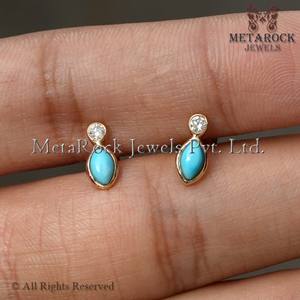 Marquise ต่างหูเม็ดเดี่ยวรูปเทอร์ควอยซ์,ต่างหูเม็ดเพชรสีทอง14K สีเหลืองล้วนมินิมอลเครื่องประดับแฟชั่นขายส่ง - Product Image 5